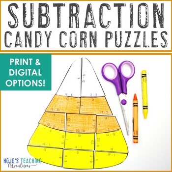 Preview of SUBTRACTION Candy Corn Math: Autumn Fall Craft Activity Game Puzzle