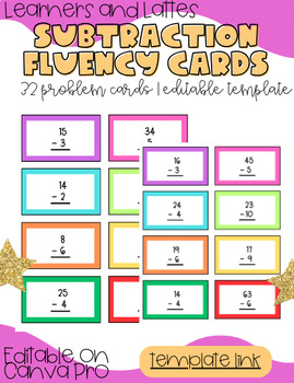 Preview of SUBTRACTION FLUENCY CARDS | EDITABLE |