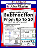 SUBTRACTION WORKSHEETS for Students with Autism with VISUA