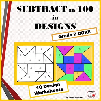 Subtraction Problems Color By Number Geometric Design Worksheets