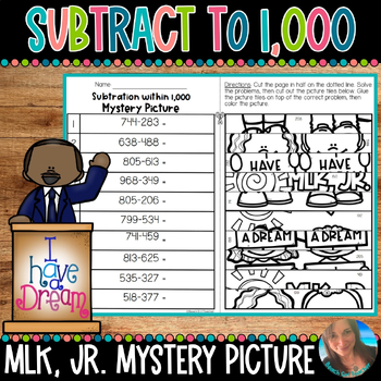 Preview of MLK, JR. SUBTRACTION WITHIN 1,000 MYSTERY PICTURE TILES | 2.NR.2 | 2.NBT.B.7