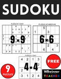 SUDOKU 9 PUZZLES | EASY – MEDIUM - HARD 4*4 6*6 9*9 | PRINTABLES