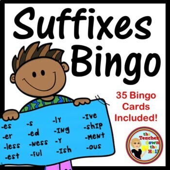 Preview of SUFFIXES Bingo Vocabulary Game w/ 35 Bingo Cards I Suffixes Activity