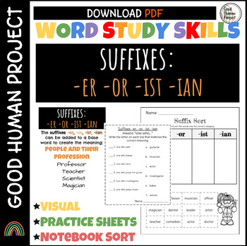 Preview of Suffixes -er, -or, -ist, -ian | One Who | Suffix | Word Study | Spelling