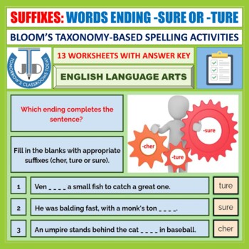 Preview of SUFFIXES - WORDS ENDING -SURE OR -TURE - WORKSHEETS WITH ANSWER KEY