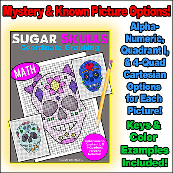 Preview of SUGAR SKULLS Coordinate Graph Mystery Pictures! Halloween/Day of the Dead Fun!