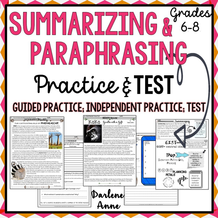 worksheet on summarizing and paraphrasing