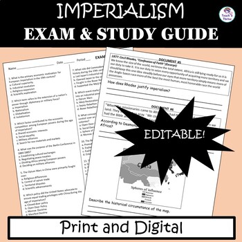 Preview of EUROPEAN IMPERIALISM EXAM & STUDY GUIDE, Multiple-Choice + Documents, Editable