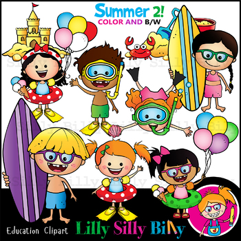 Preview of SUMMER 2! - B/W & Color clipart illustration {Lilly Silly Billy}