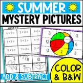 SUMMER Themed Addition and Subtraction Mystery Picture Worksheets