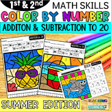 SUMMER Addition and Subtraction to 20 Color by Number Printables