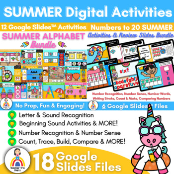 Preview of SUMMER Alphabet & Numbers to 20 Digital Activities and Review in Google Slides