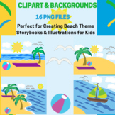 COASTAL SUMMER BEACH BACKGROUNDS & CLIPART BUNDLE FOR KIDS