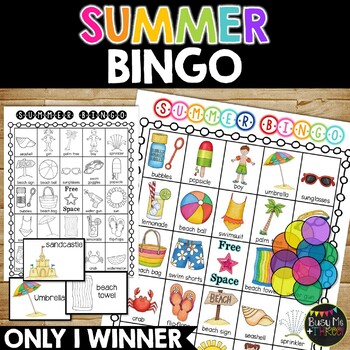 Preview of SUMMER BINGO Game End of the Year 25 Different Bingo Cards with Only 1 WINNER