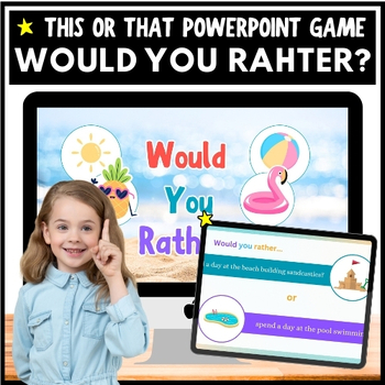 Preview of SUMMER BREAK Would You Rather PowerPoint Game, Writing Prompts 3rd 5th Grade