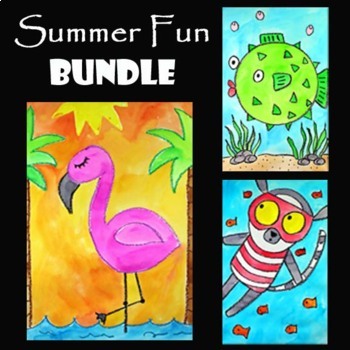 Preview of SUMMER BUNDLE | 3 Directed Drawing & Watercolor Painting Video Art Projects