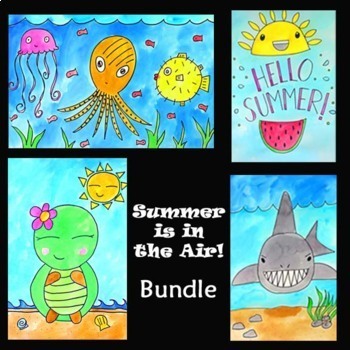 Preview of SUMMER BUNDLE | 4 EASY Directed Drawing & Watercolor Painting Video Art Projects