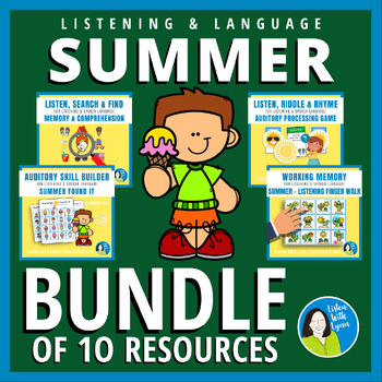 Preview of SUMMER BUNDLE Of Listening and Language Games & Activities DHH Hearing Loss