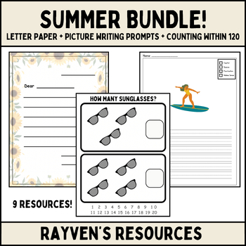 Preview of SUMMER BUNDLE! K/1st Writing Prompts + Letter Paper + Counting to 120...