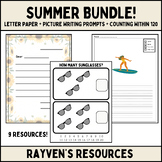 SUMMER BUNDLE! K/1st Writing Prompts + Letter Paper + Coun