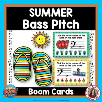 Preview of SUMMER Bass Clef Notes BOOM Cards™ - Digital Task Cards