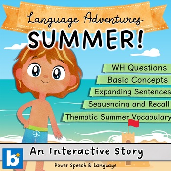 Preview of SUMMER, Boom Cards Speech Therapy, WH Questions, Basic Concepts, Homework