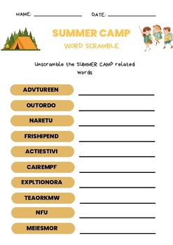Preview of SUMMER CAMP Word Scramble Vocabulary Spelling Quiz