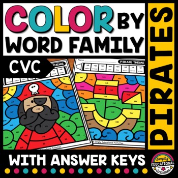 Preview of SUMMER COLOR BY CODE CVC WORD WORKSHEETS PHONICS READ PIRATE COLORING PAGE SHEET