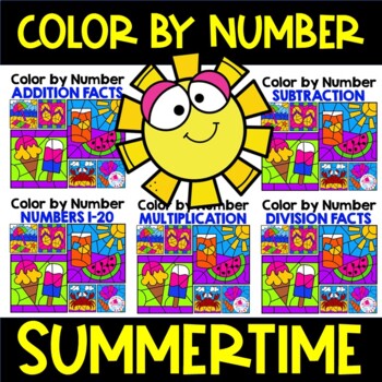 Preview of Spring Summer Color by Number Code Multiplication Division Coloring Pages