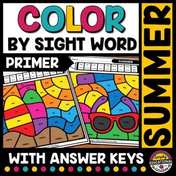 Preview of SUMMER COLOR BY SIGHT WORD WORKSHEETS KINDERGARTEN REVIEW PACKET COLORING PAGES