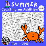 SUMMER Counting on Addition Up To 10 worksheets Math Fun P