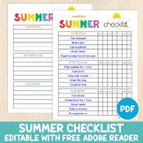 SUMMER Daily Checklist, Chore Chart, Editable Summer Plann