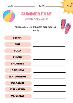 Preview of SUMMER FUN Word Scramble Vocabulary Spelling Quiz