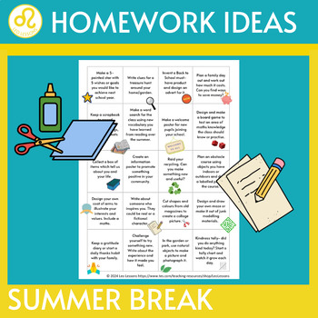 Preview of Summer Holiday Homework Ideas