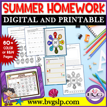 Preview of SUMMER HOMEWORK Digital and PRINTABLE for Google Slides - Speech and Language