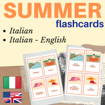 Preview of SUMMER ITALIAN FLASH CARDS | Summer Season Italian flashcards Summer Season