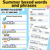 SUMMER LOWERCASE boxed writing worksheets box words for le