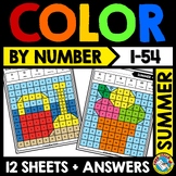 SUMMER MATH MYSTERY PICTURE COLOR BY NUMBER ACTIVITY JUNE 