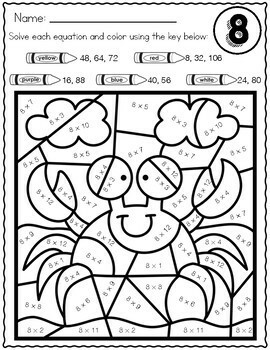 SUMMER Math Multiplication Color by Number Worksheets by ...