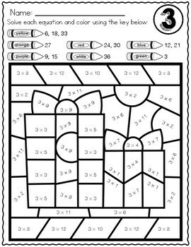 WINTER & CHRISTMAS Color by Number Multiplication Worksheets by Kim Heuer
