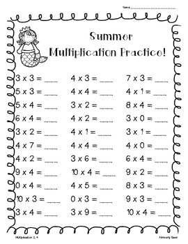 summer multiplication practice pack 6 worksheet pages 0 10 facts