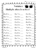 SUMMER Multiplication Practice Pack - 6 worksheet pages - 