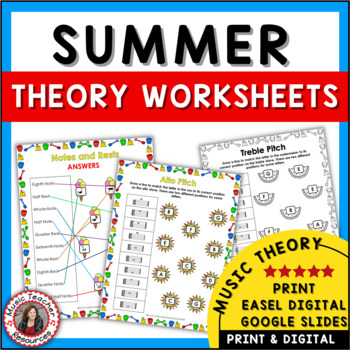 Preview of SUMMER Music Activities - 24 Theory Worksheets Print and Digital