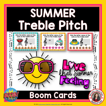 Preview of SUMMER Music Activities Name the Treble Pitch BOOM Cards™