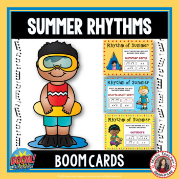Preview of SUMMER Music Rhythm Activities - BOOM Cards™ Digital Task Cards