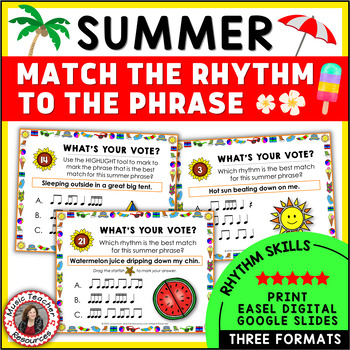 Preview of SUMMER Music Activities - Rhythm Worksheets and Task Cards