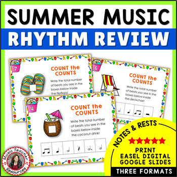 Preview of SUMMER Music Rhythm Activities - Worksheets and Task Cards Print and Digital