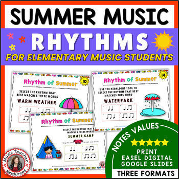 Preview of SUMMER Music Rhythm Worksheets - Match the Rhythm to the Words