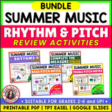 SUMMER Music Worksheets - Rhythm, Treble and Bass Clef Wor