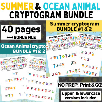 Preview of SUMMER & OCEAN ANIMAL THEMED OT CRYPTOGRAM WORKSHEET BUNDLE : NO PREP